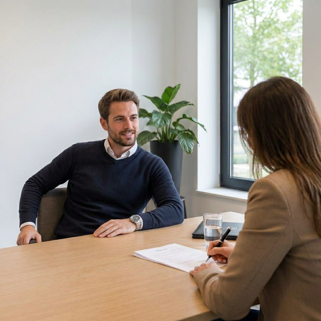 Kandidaat tekent het arbeidsvoorstel bij de recruiter